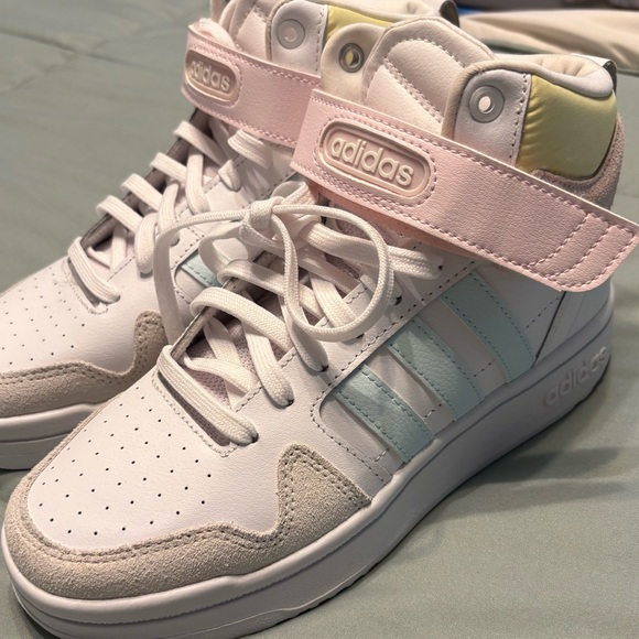 Adidas White and Pink Sneakers with Velcro Strap - Picture 1 of 9